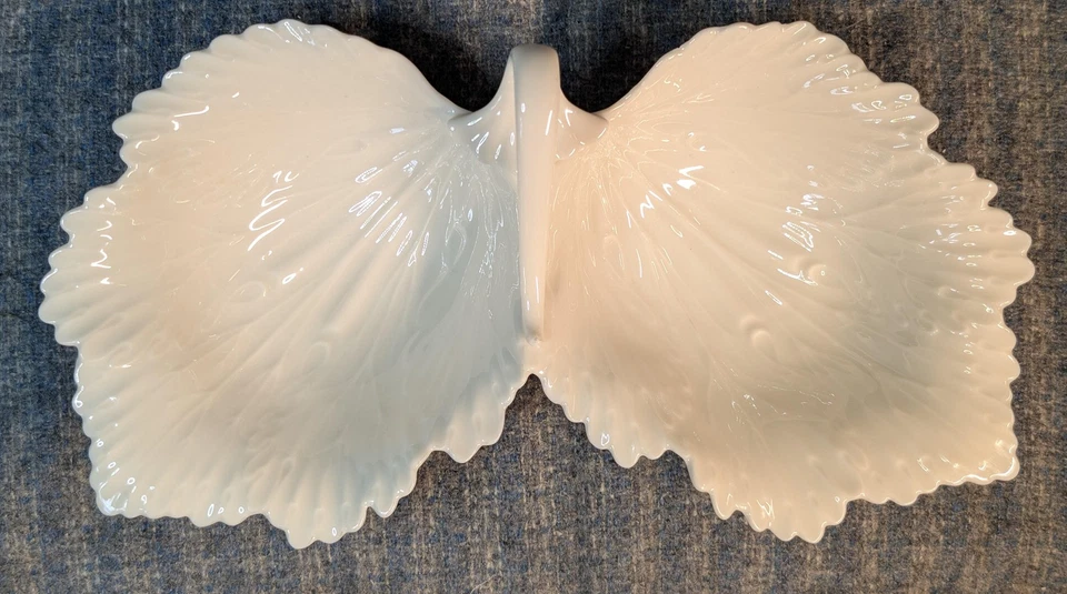 Lenox двойной лист разделенный сервировочное блюдо слоновой кости фарфоровая ручка сделано в США вкус - Изображение 4 из 4