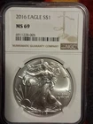 2016 $1 American Silver Eagle NGC MS69 Brown Label