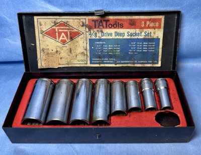 Vintage Tatools (Thorsen Tool) 3/8'' Drive 9 Pc Deep Socket Set + Case Japan