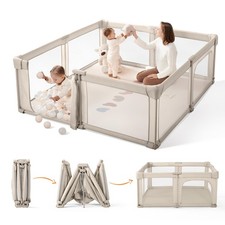Sweeby 59"x59" Foldable Baby Playpen Extra Large Play Yard with Door