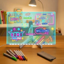 Illuminated Acrylic Writing Board – 11.8x7.9 Inches with 7 Color Markers & Stand
