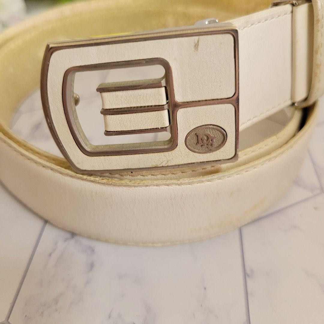 ディオール　ベルト　白　シルバー Christian Dior White x Silver Logo Belt Men's From Japan