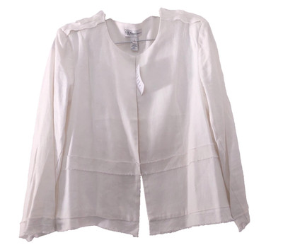 NEW NM Neiman Marcus White Linen Blend Raw Edges Semi-crop Jacket sz. L