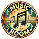 Vintage Music Room Round Diameter Tin Metal Signs Home Décor 8x8
