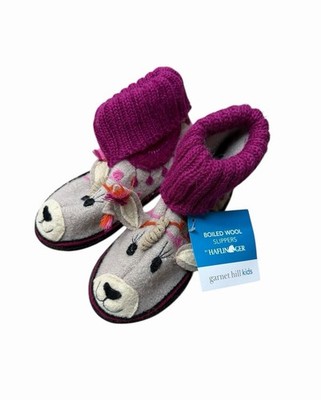 Haflinger Boiled Wool Slippers Garnet Hill Kids Animal Design Size 1 NWT