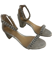 Badgley Mischka Bronwen silver satin w jewels women  s shoes size 10.