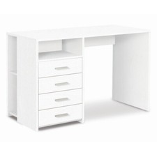 Mobile Scrivania 120 cm Bianco con Cassettiera Grande Ufficio Cameretta