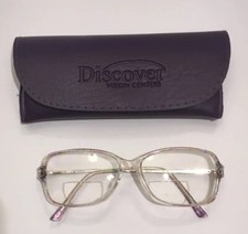 Vintage 1970s Purple Glasses w/ Case Rectangular Shaped W/ Curved Ear Piece