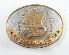 VINTAGE NORTH AMERICAN HUNTING CLUB BELT BUCKLE LIFE MEMBER 24K  BRASS