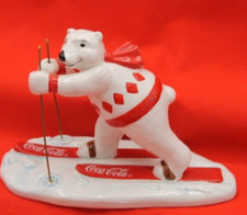 1995 Coca Cola Ceramic Polar Bear Figurine "Always  Skiing" no box