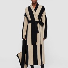 New Joseph Beige Black Stripe Long Cardigan Coat M