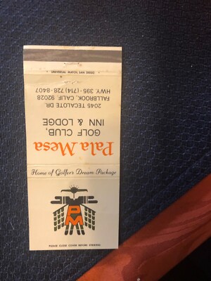 1970s Fallbrook CA Golf Advertising Matchbook Pala Mesa Golf Club Inn Lodge