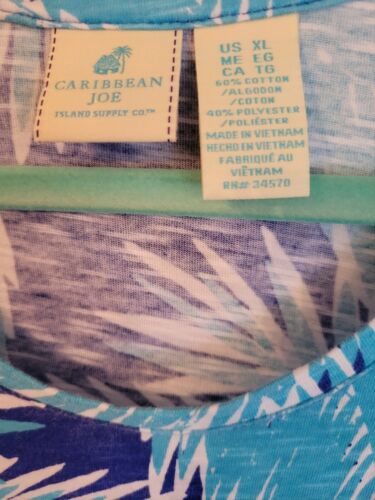 Caribbean Joe Tropical Blue Leaf Dress Size XL Sundress Short Sleeve Beach - Picture 4 of 6