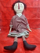 Primitive Style Raggedy Ann Cloth Doll Homespun Embroidered Face 20" Vintage 