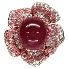 Gemstone 15 X 18 mm. Red Ruby, Sapphire  Zircon Flower Woman Ring 925 Silver