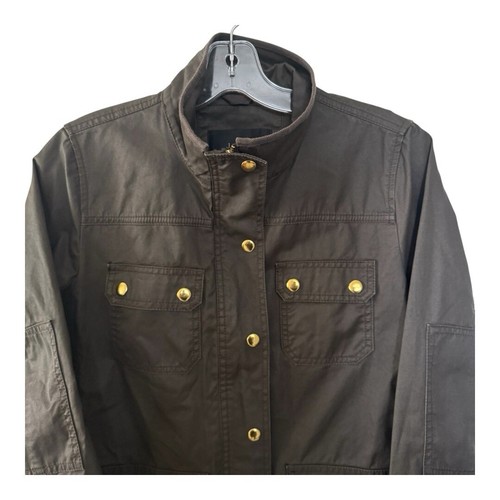 J Crew Coated Utility Twill Field Jacket Women Size Small Army Green Modern - Picture 4 of 17