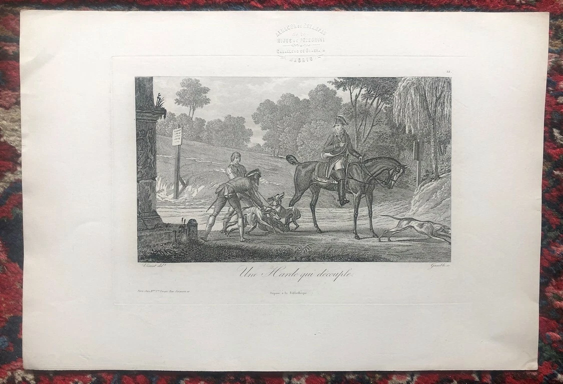 Gravure Originale XIXème Chasse à Courre Angleterre - Aquarelle Sur Papier