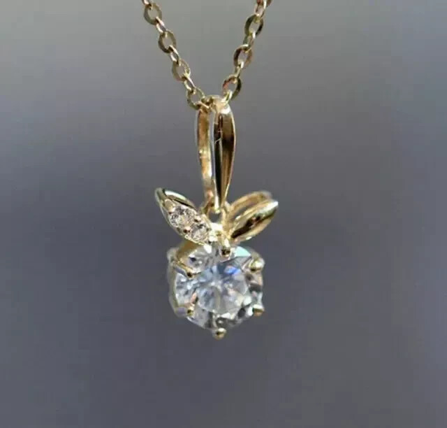 1.30 Ct Round REAL Moissanite Solitaire Women's Pendant 14K Yellow Gold Plated