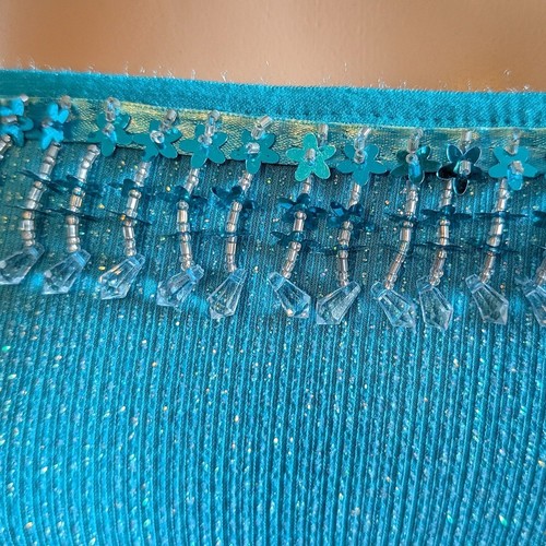 Vintage 90s Y2K Gunne Sax Strapless Prom Dress Midi Blue Glitter Tassel Fringe 5 - Picture 5 of 15