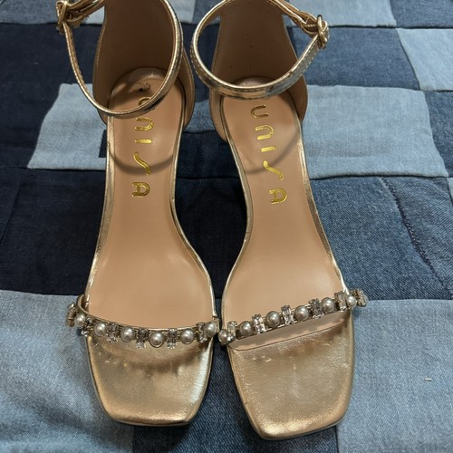 Unisa Riemchen Kitten Heels, Gold Metallic, Kristall und Birnen Akzente, formell, 6,5 - Bild 2 von 5