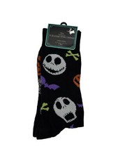The Nightmare Before Christmas Crew Socks 6-12 Black Jack Skellington Bats Mens