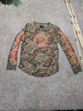 Abercrombie Fitch Shirt Mens Small Crew Camo Green Sewn Long Cut Muscle Stretch