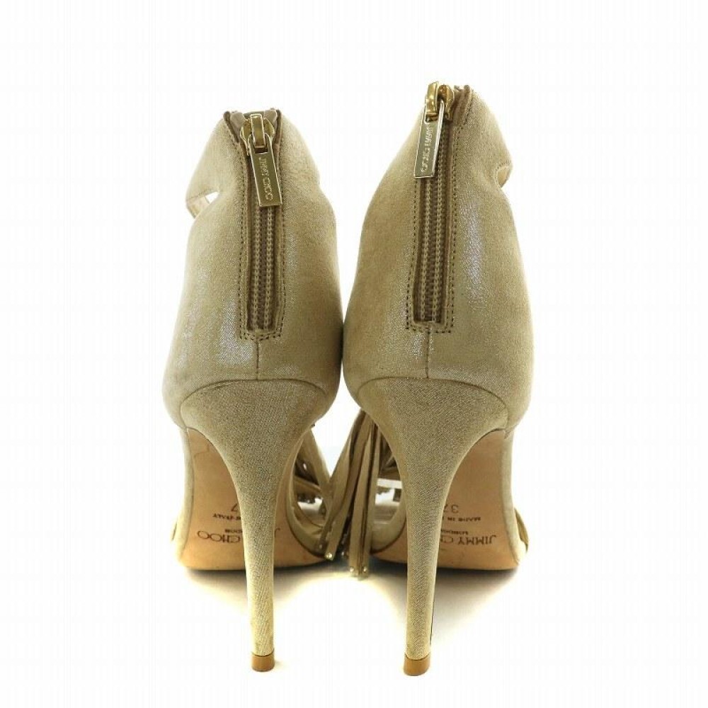 Jimmy Choo Mules Sandals Heel Fringe Suede Beige EU37/US7 Jimmy Choo Mules Sandals Heel Fringe Suede Beige EU37/US7
