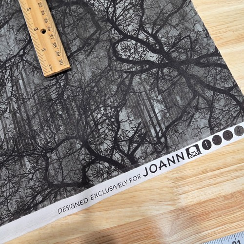 JoAnn Cotton Fabric 21"x42" Halloween Blender Spooky Black Midnight Forest - Picture 4 of 5