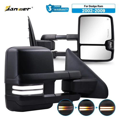 Pair Switchback Power Heated Tow Mirrors For 2002-2009 Dodge Ram 1500 2500 3500