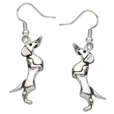 Dog Earrings Gift Puppy Friend Rhinestone Animal Jewelry SILVER BLK Metal Doggie