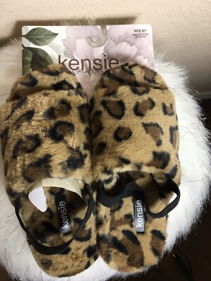 Women s Memory Foam Leopard slippers with elastic band / Sz 6/7