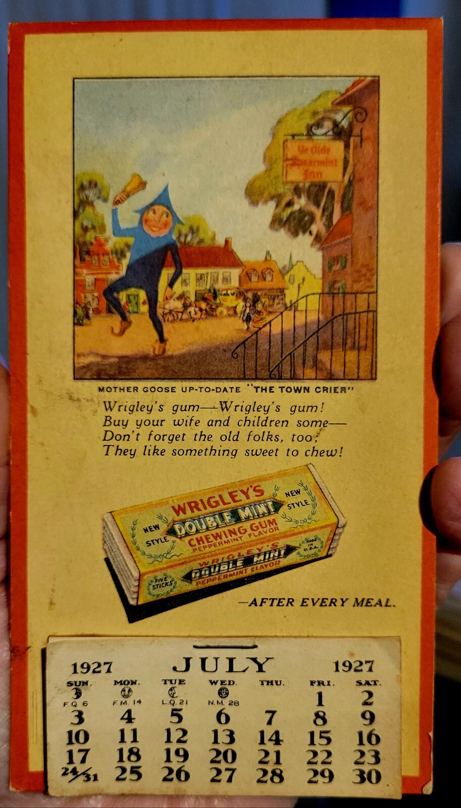 1927 WRIGLEY advertising GUM CALENDAR wrapper WRIGLEY'S Mother Goose