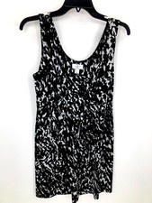 Ann Taylor Loft Dress Womens Medium Petite Black White Patterned Sleeveless