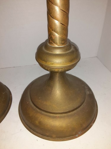 Vintage Pair Large & Heavy Brass Candlesticks Holders, 12" Tall, 5" Dia - Picture 6 of 12