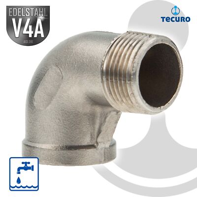 tecuro Winkel 90° Edelstahl V4A (AISI 316), IG x AG - verschiedene Größen