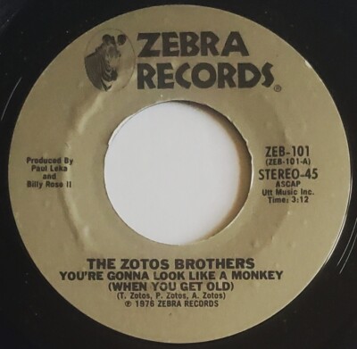 The Zotos Brothers 45 You're Gonna Look Like a Monkey 1976 Funky Folk Rock HEAR