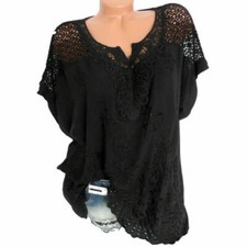 Plus Size Women's Boho Short Sleeve Ladies Blouse Lace Shirt Casual V-Neck Tops