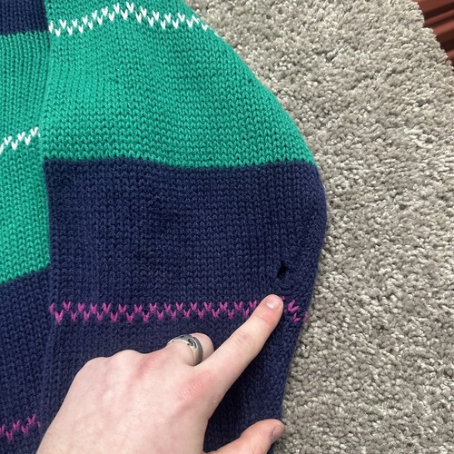 Vintage 80s 90s Architect cotton raimie plaid cable sweater crewneck Large blue - Picture 6 of 10