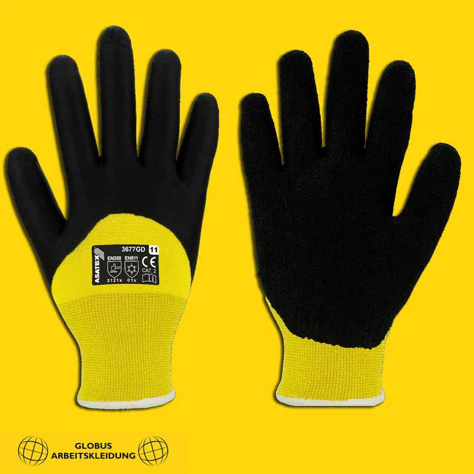 Winterhandschuhe mit Nitrilschaumbeschichtung Asatex 3677GD gelb/schwarz (Gr.10)