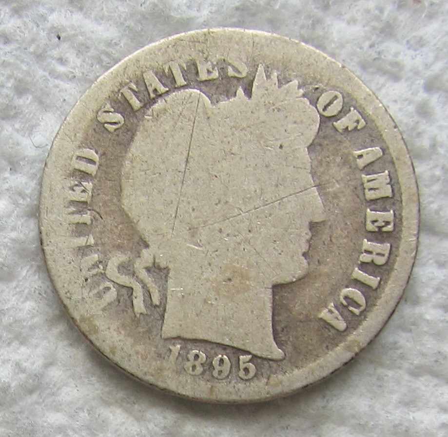 1895 Barber Silver Dime Rare Key Date Philadelphia Cleaned Scratched Hole Filler