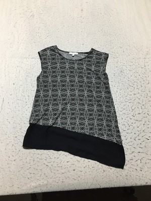 Chaus New York Top Womens M Medium Black White Cracked Geometric