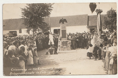 Felling, Kriegerdenkmal Enthüllung am 31. 7. 1921 ,  altes Foto auf Karton