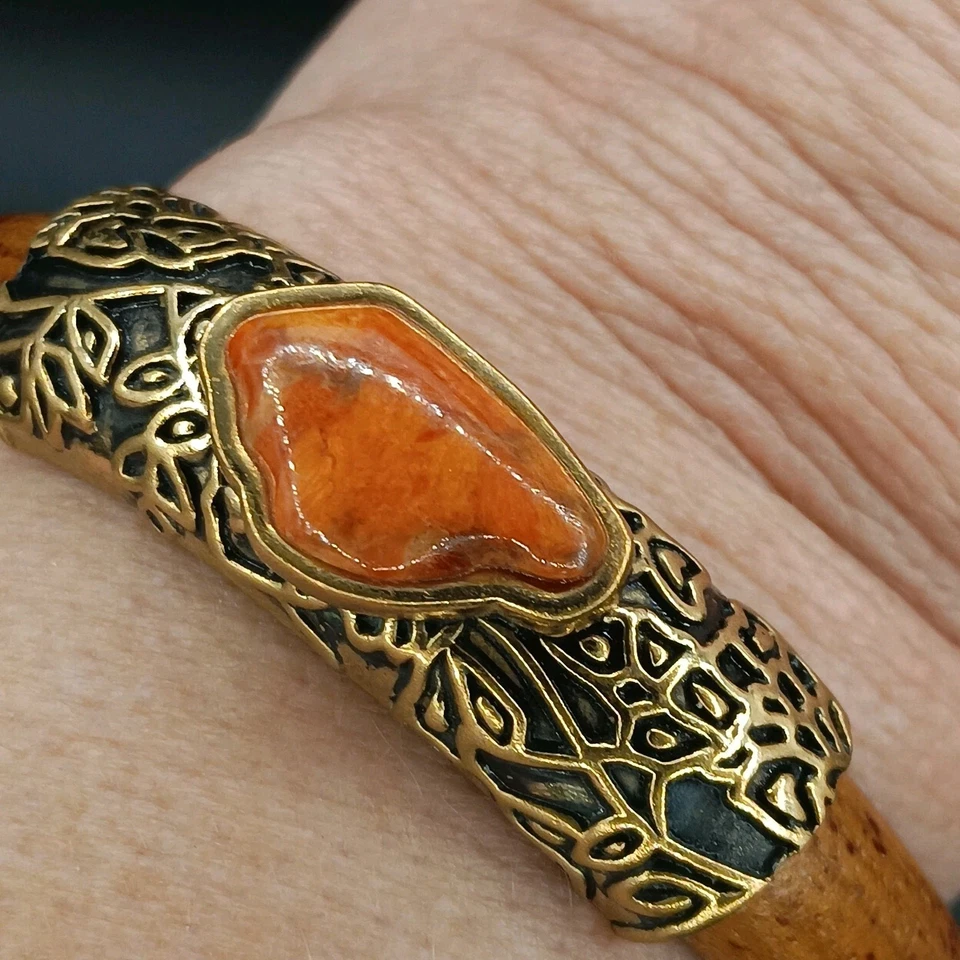BARSE ТАЙСКИЙ БРОНЗОВЫЙ ЧЕРТОПОЛОХ ДЕРЕВА ОРАНЖЕВЫЙ НЕФРИТ БРАСЛЕТ РАЗМЕР 8 - Изображение 3 из 4