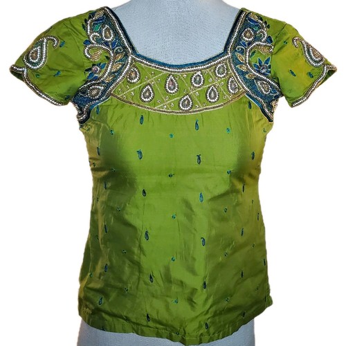 green embroidered saree blouse choli children's size or XS Adult