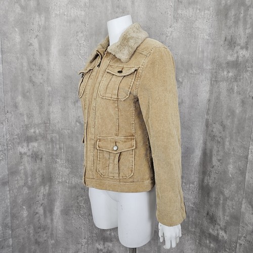 Vintage Esprit Corduroy Jacket M Sherpa Collar Faux Fur 90s Y2K Utility Coat - Picture 6 of 13