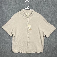 Panama Jack Shirt Men 2XL Beige Vintage Camp Collar Button Up Short Sleeve Shirt