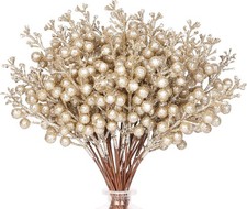 36PCS Christmas Glitter Berry Stems 9.5" Tree Picks Champagne