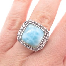 925 Sterling Silver Vintage Real Larimar Ornate Oxidized Ring Size 7