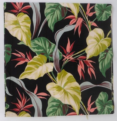 Vintage 1940s Tropical Print on Black Fabric Yardage Bird of Paradise 47'' X 94''