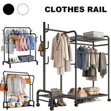 Clothes Rail Rack Heavy Duty Double Garment Hanging Stand Open Wardrobe Shelf UK